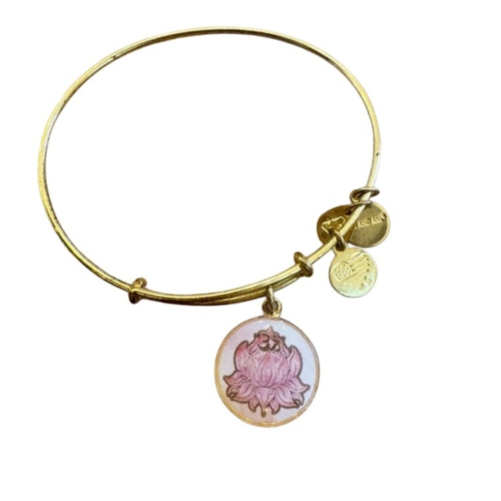 Alex and Ani Gold Bangle with Pink Lotus Charm